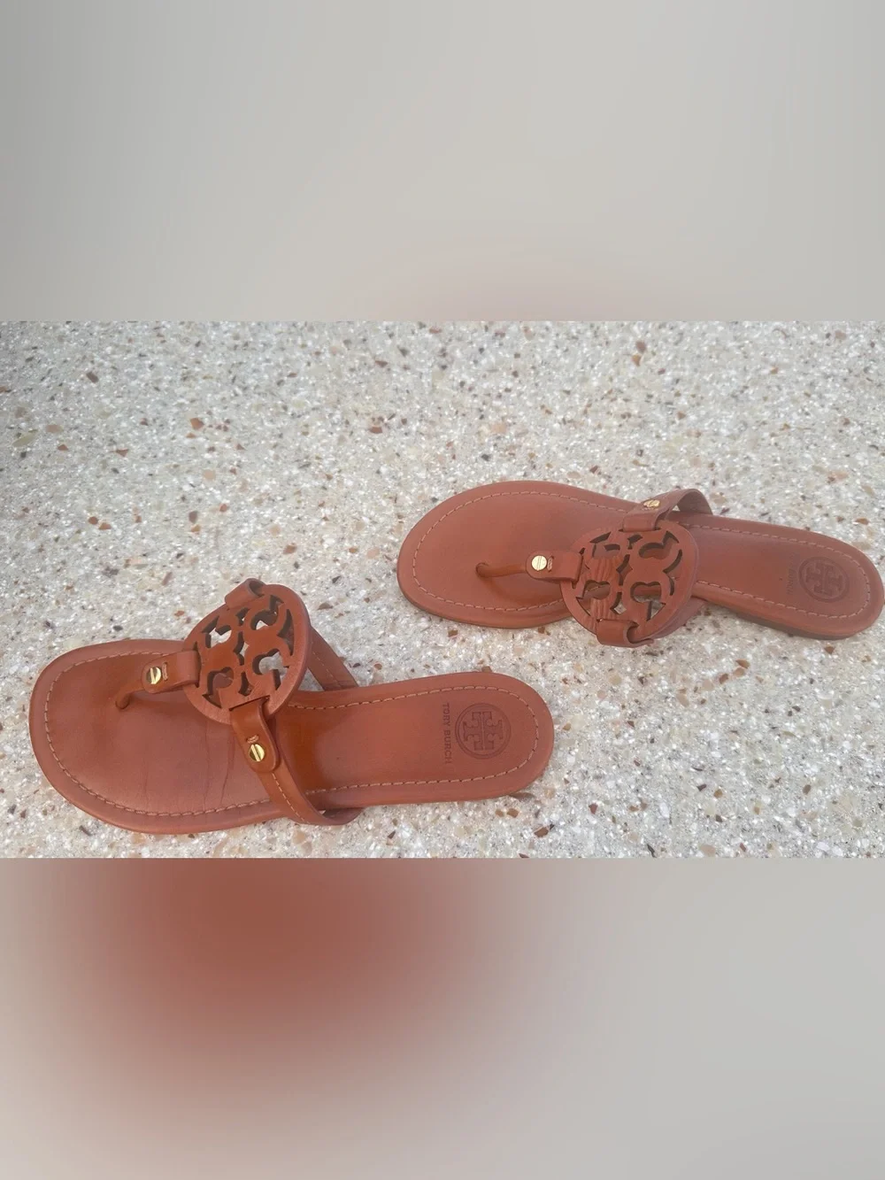 Tory Burch Miller Leather Thong Sandal in Brown Sz 8